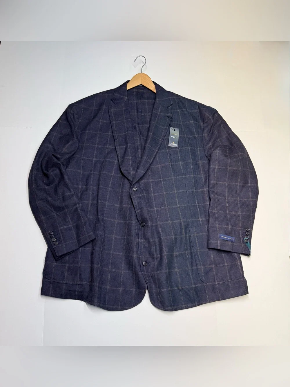 Stanford Men’s Blazer 58L Bat Fit Big Tall Plaid Navy Window Wrinkle RecoveryNWT
